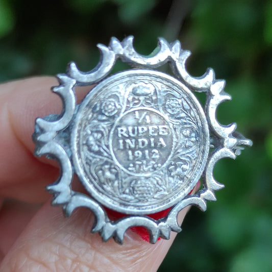 1912 1/4 Rupee Silver Brooch, Antique Indian Coin Jewellery