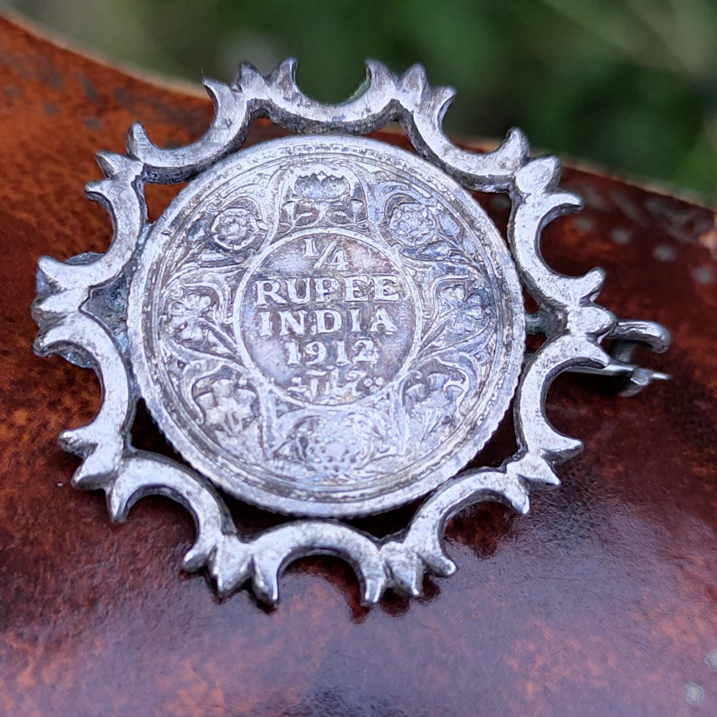 1912 1/4 Rupee Silver Brooch, Antique Indian Coin Jewellery