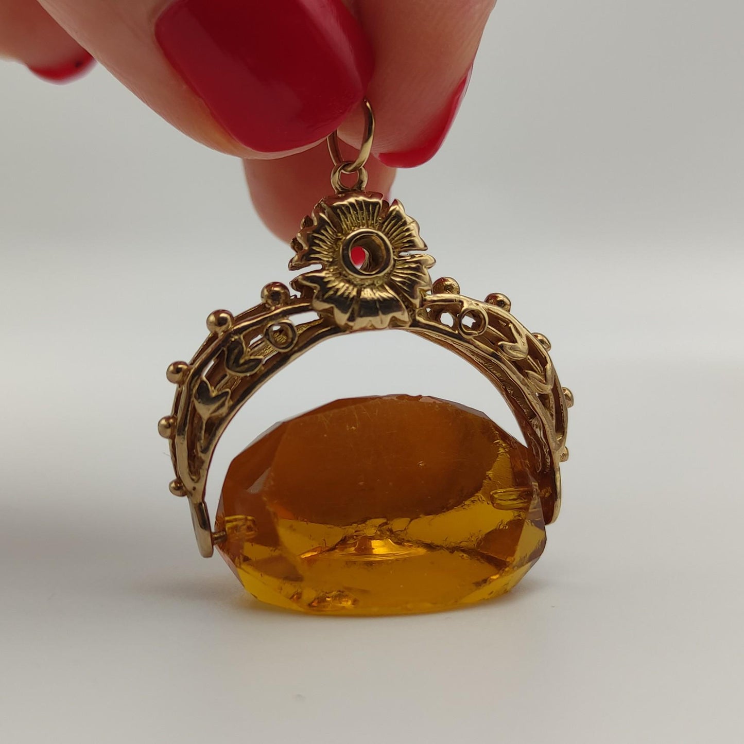 Victorian Citrine Swivel Fob, Antique Gold Spinning Fob Pendant