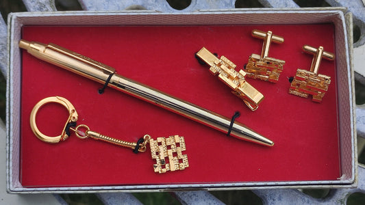 Vintage Gold Plated Pen, Cufflink, Keyring & Tie Clip Set, Excelsior Executive Gift Boxed Set