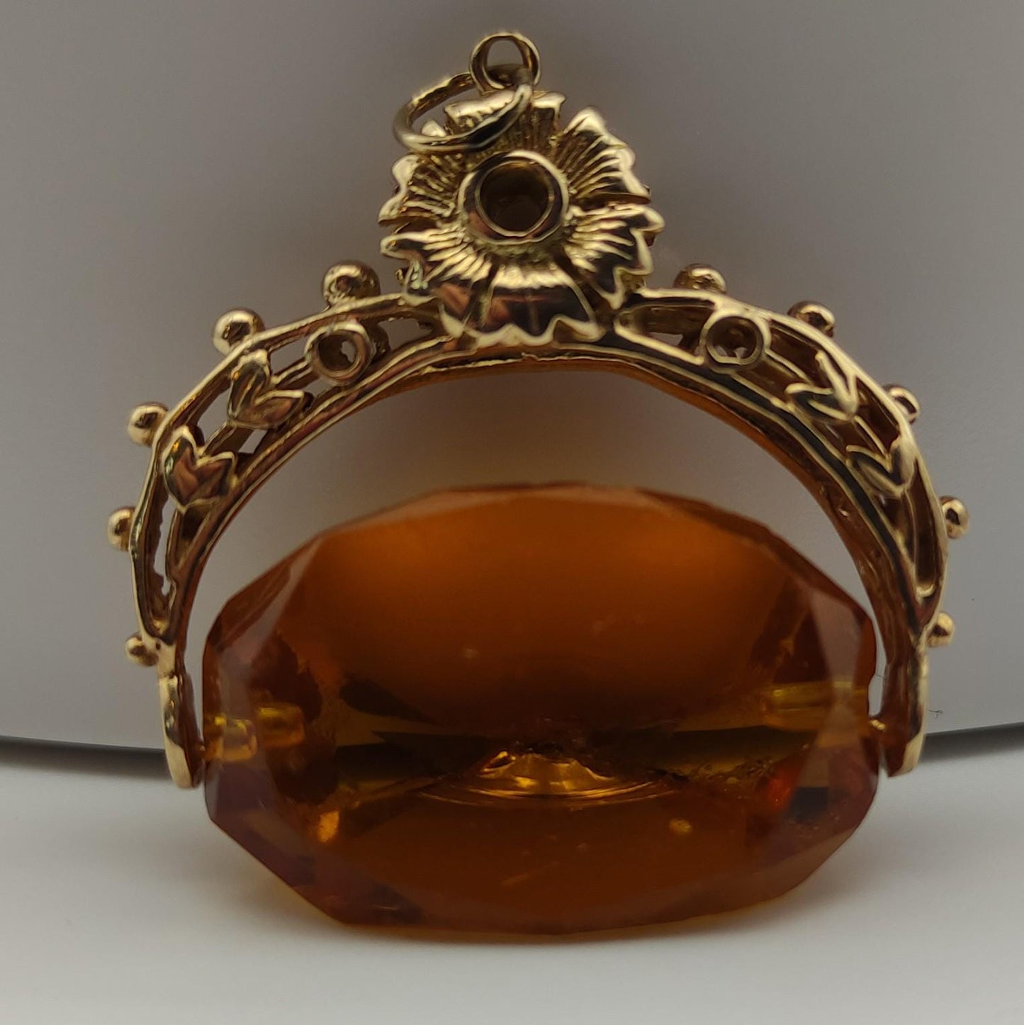 Victorian Citrine Swivel Fob, Antique Gold Spinning Fob Pendant