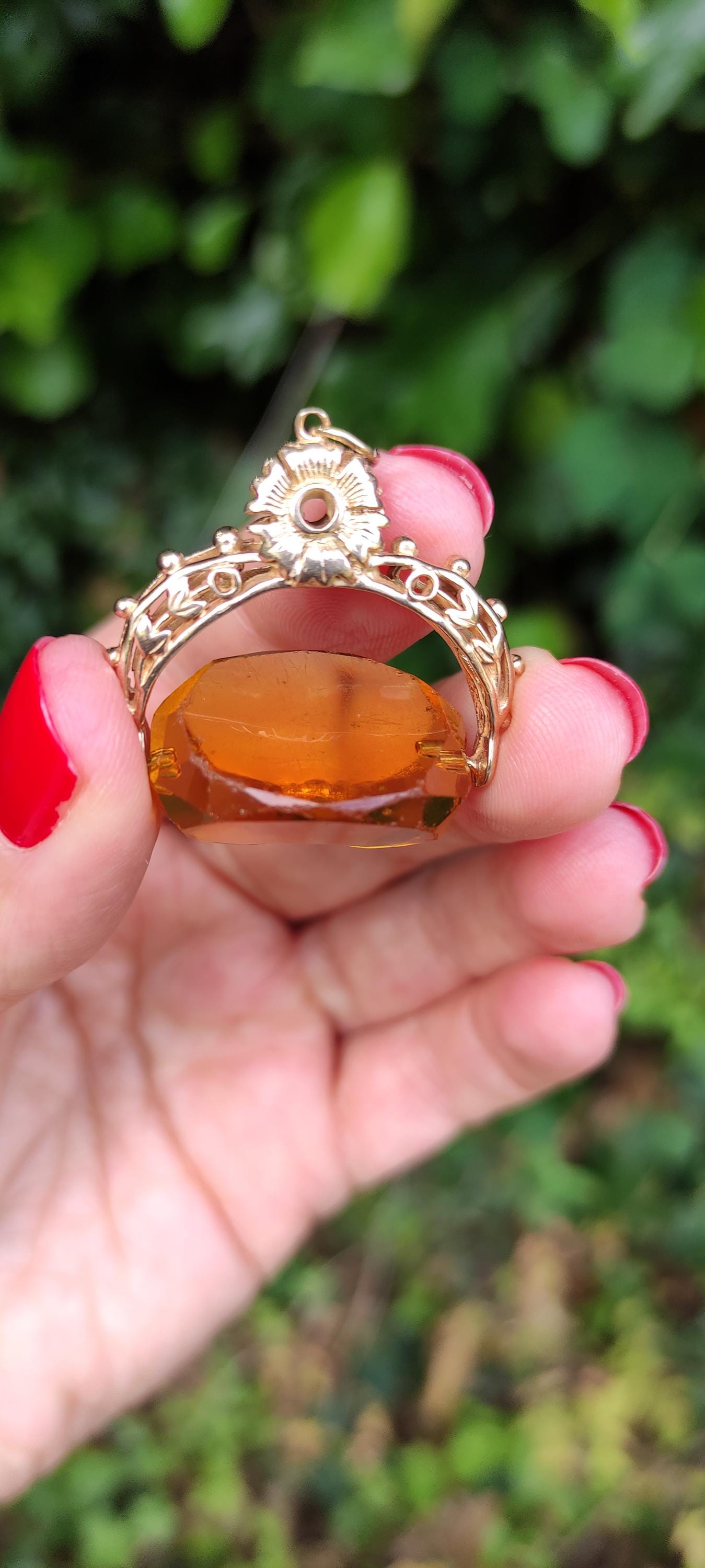 Victorian Citrine Swivel Fob, Antique Gold Spinning Fob Pendant