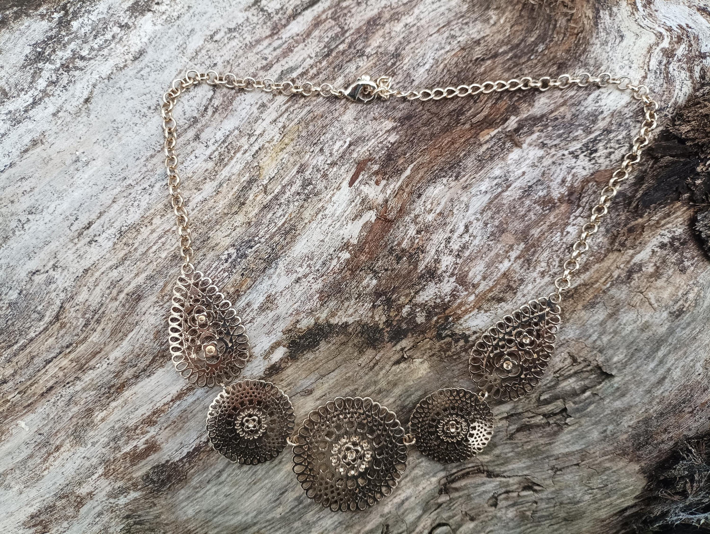 Gold Filigree Bib Necklace: Boho Hippie Ethnic Design
