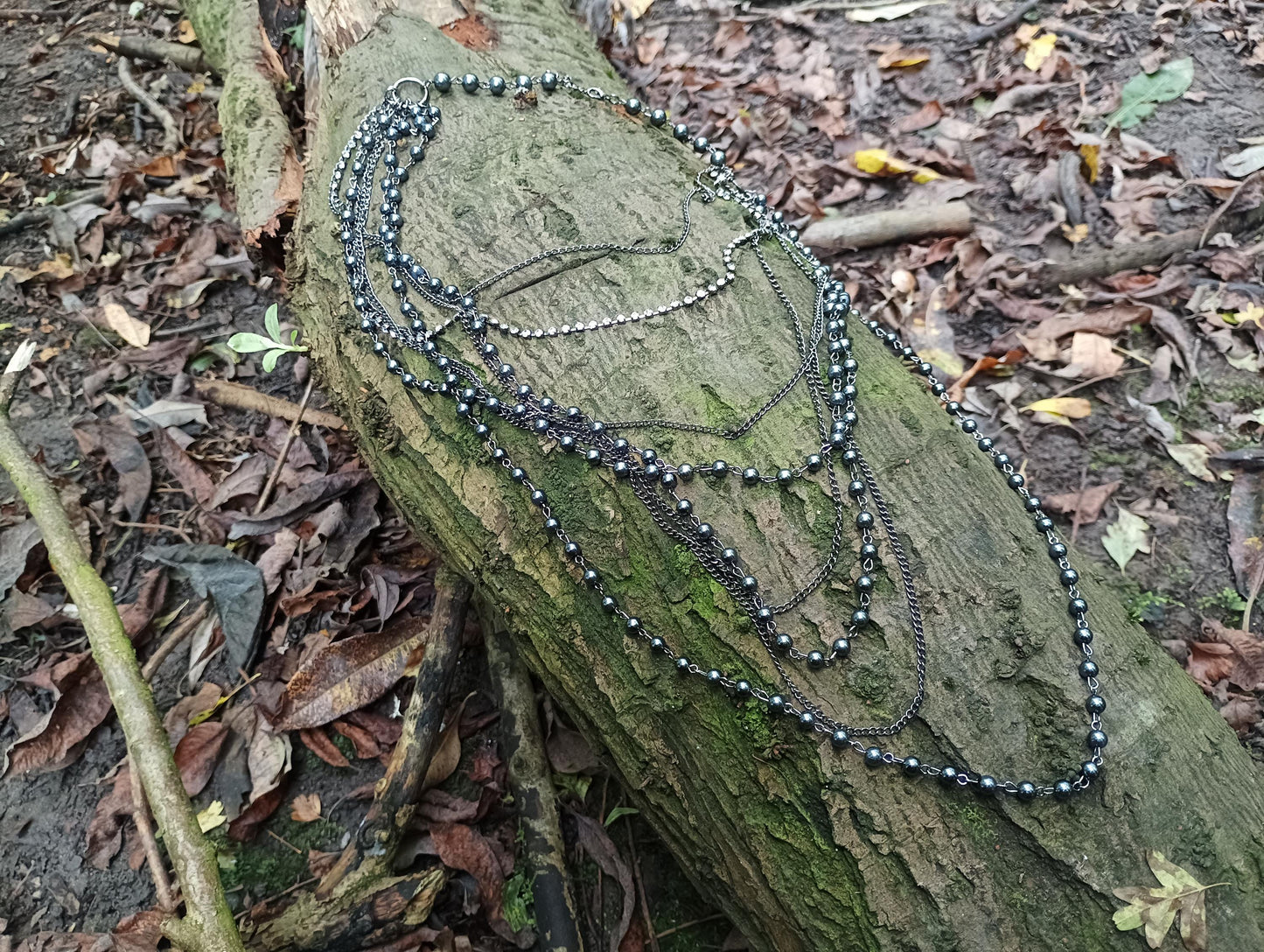 Vintage Silver Bead Multi Strand Necklace: Bohemian Diamante Cluster Jewelry