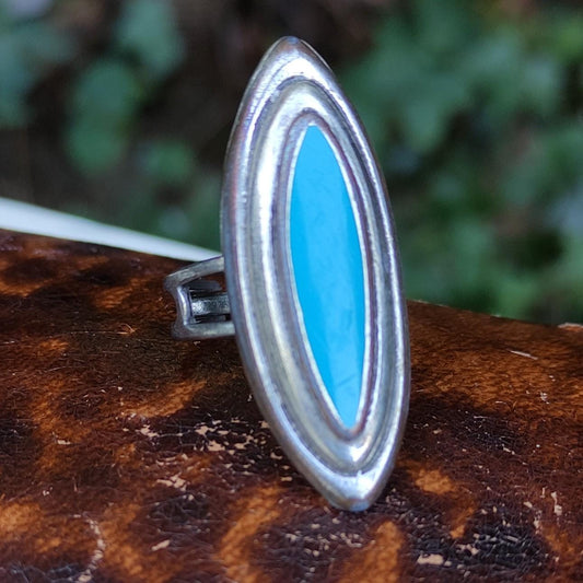 Vintage Turquoise Silver Plated Adjustable Ring
