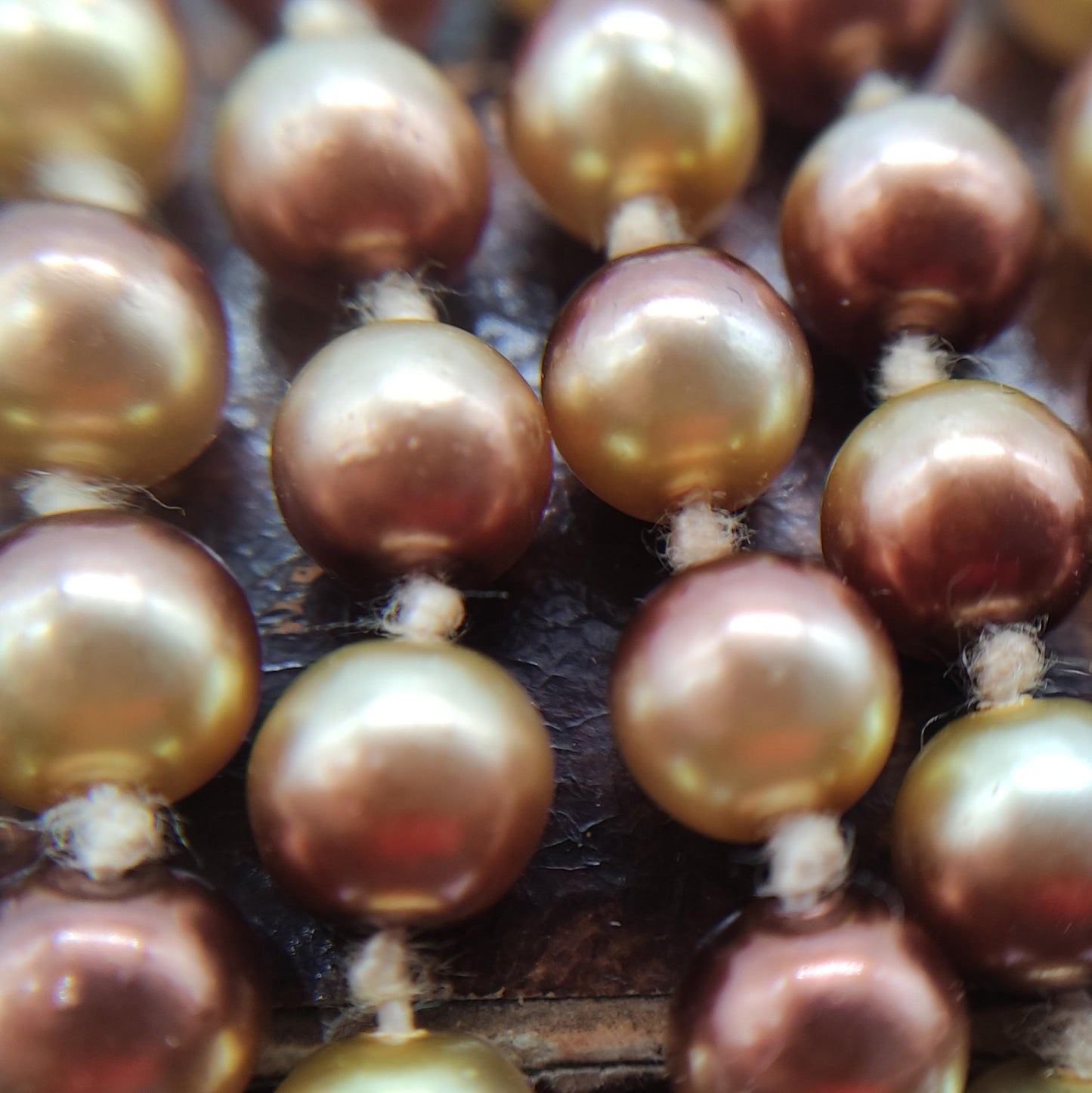 Vintage Bronze Pearl Necklace: Extra Long Hand Knotted Strand