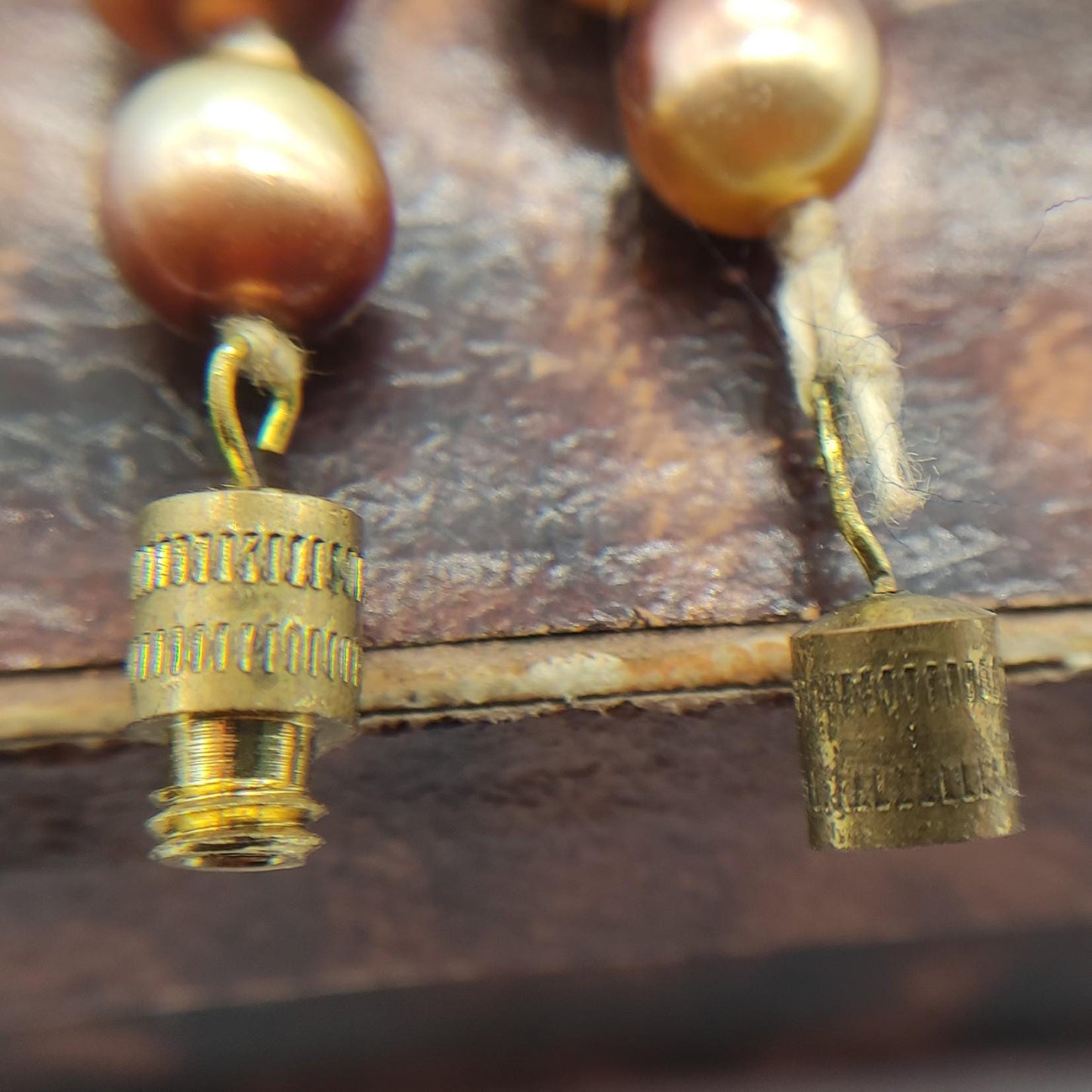 Vintage Bronze Pearl Necklace: Extra Long Hand Knotted Strand