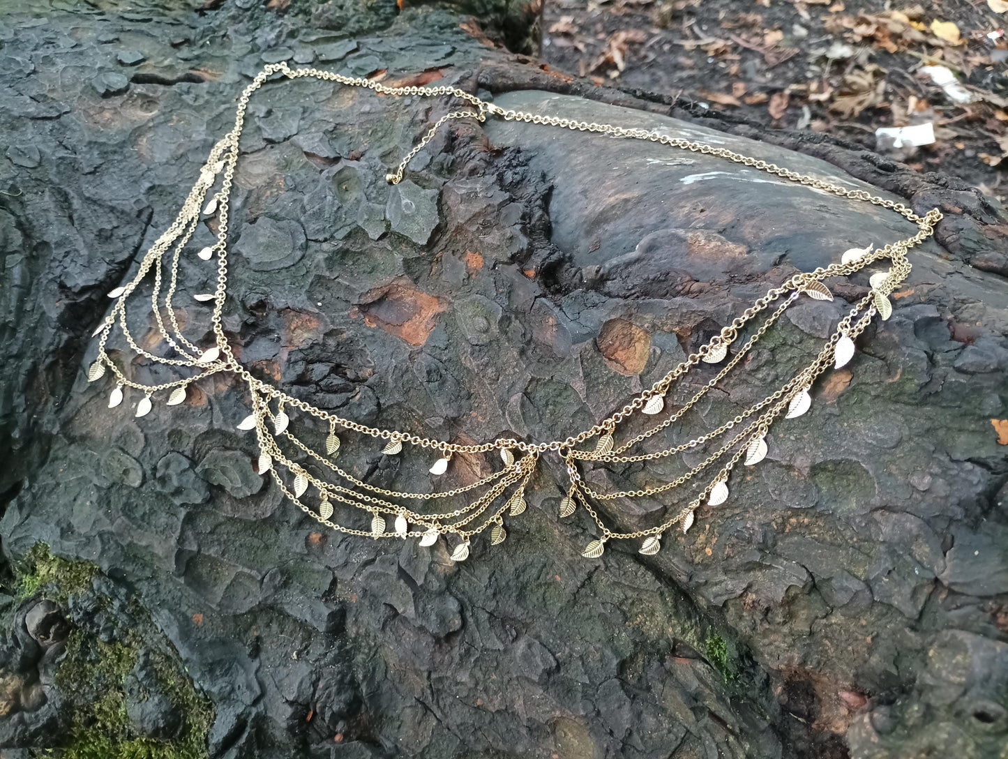 Vintage Gold Plated Leaf Belly Chain: Multi Strand Necklace, Middle Eastern Style