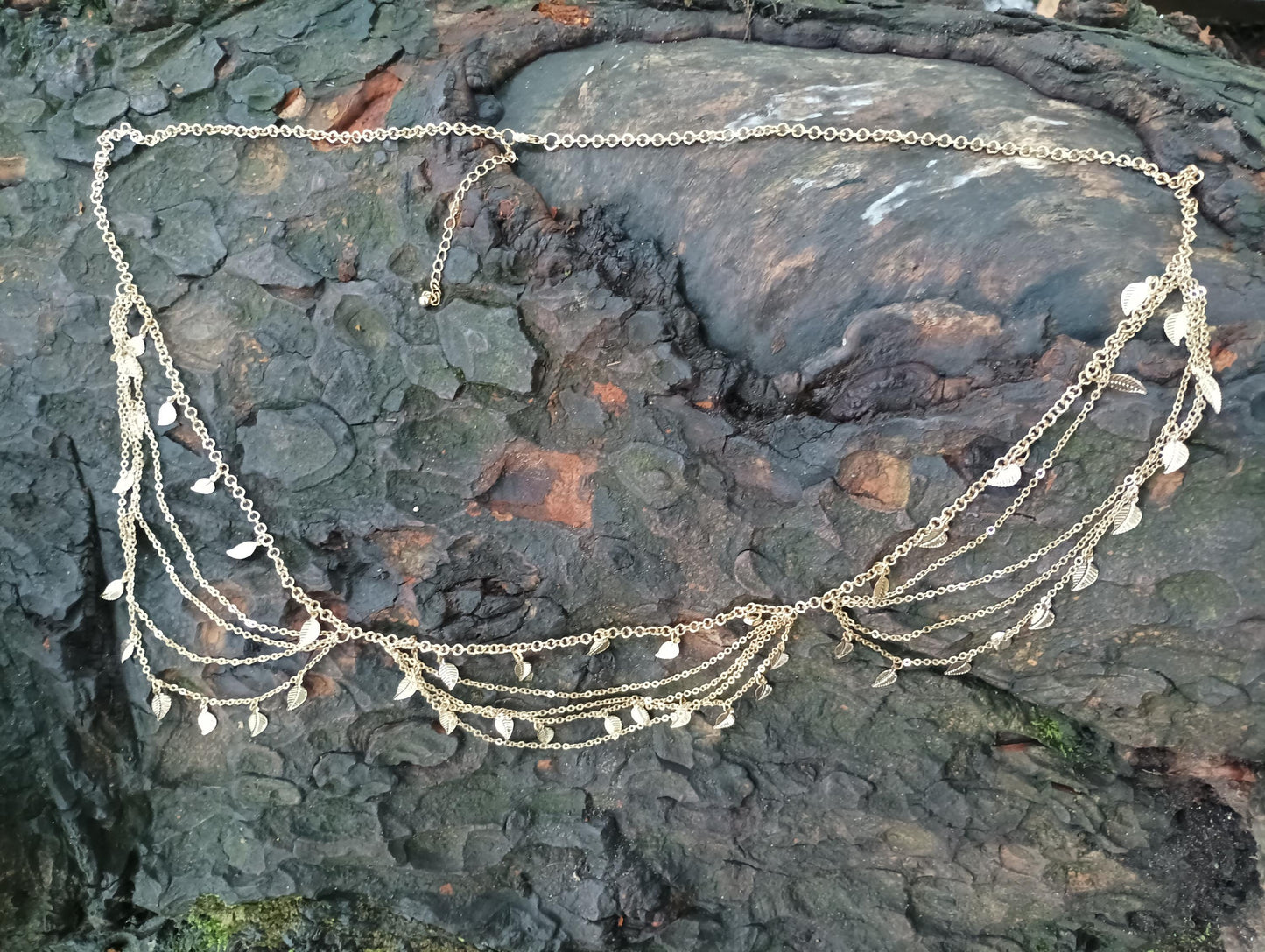 Vintage Gold Plated Leaf Belly Chain: Multi Strand Necklace, Middle Eastern Style