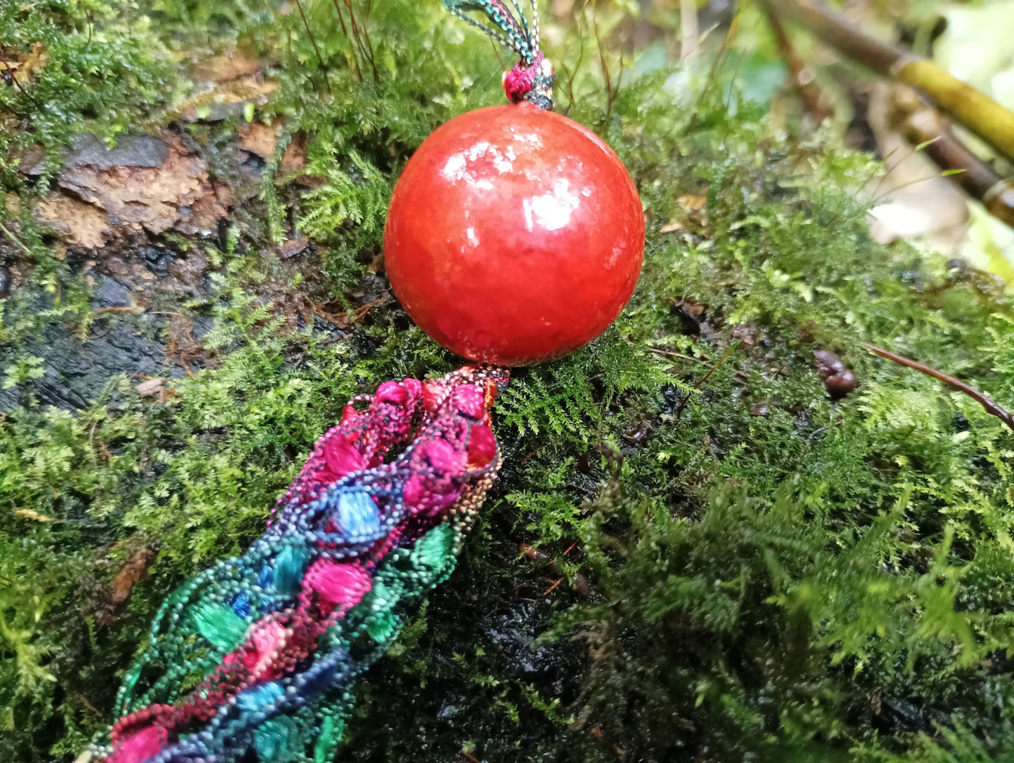 Vintage Crochet Necklace: Autumnal Fabric & Resin Bead Statement Jewelry