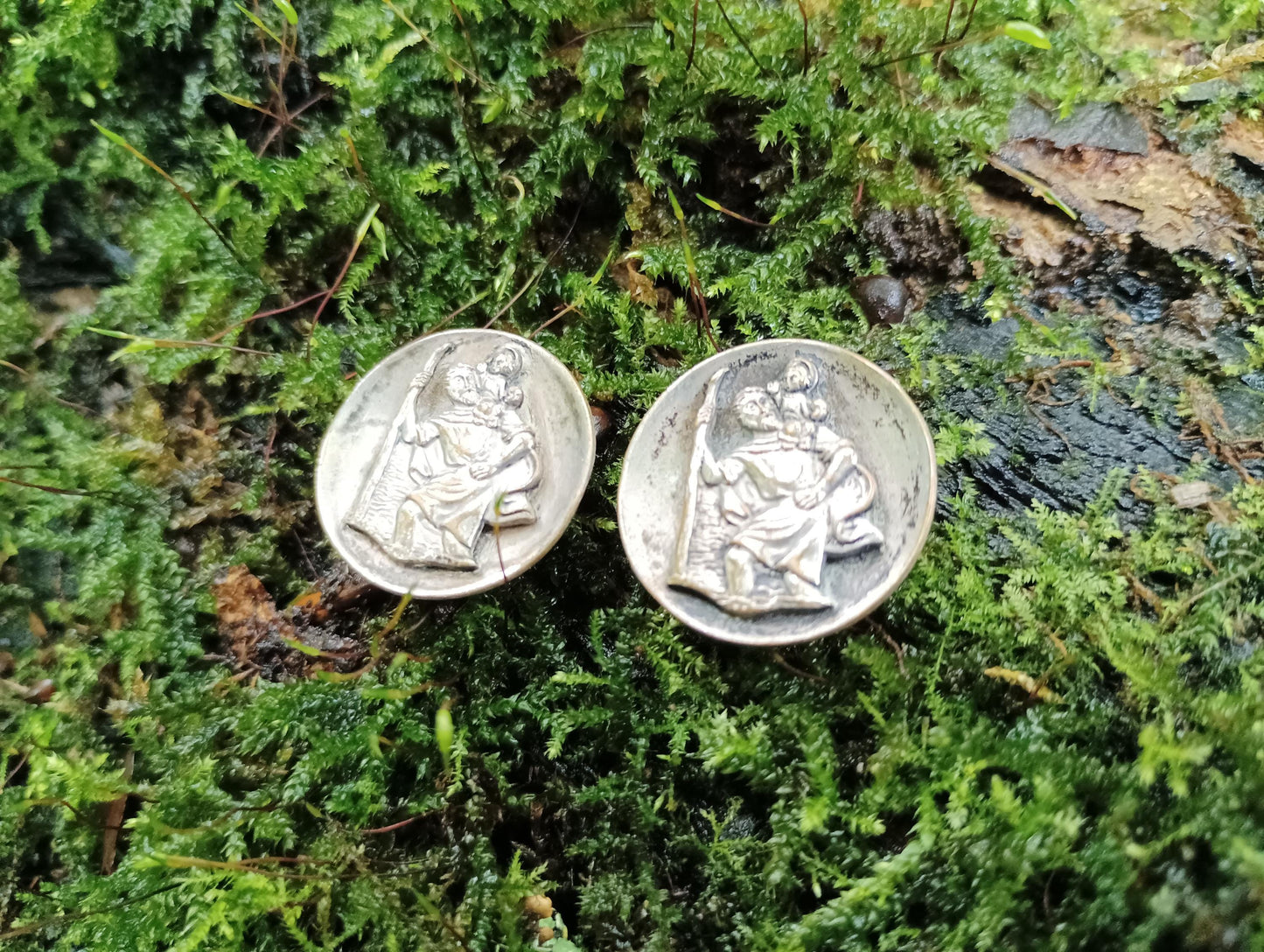 Vintage St Christopher Clip On Earrings: Silver Plated Catholic Jewelry