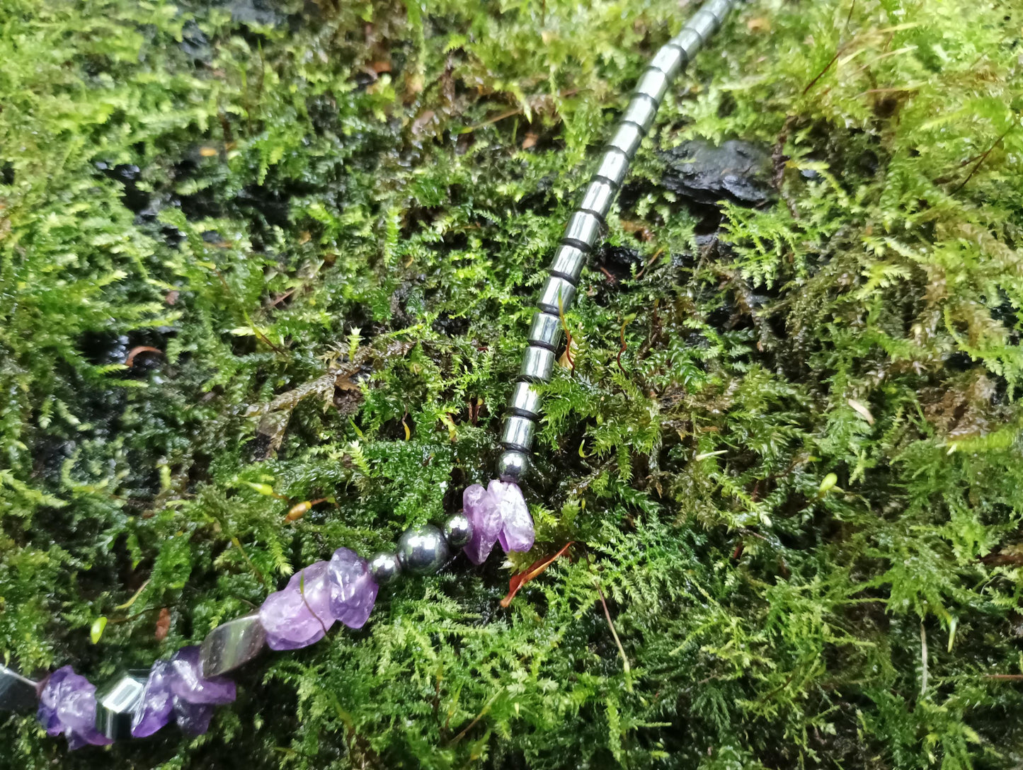 Vintage Amethyst and Hematite Beaded Necklace: February Birthstone