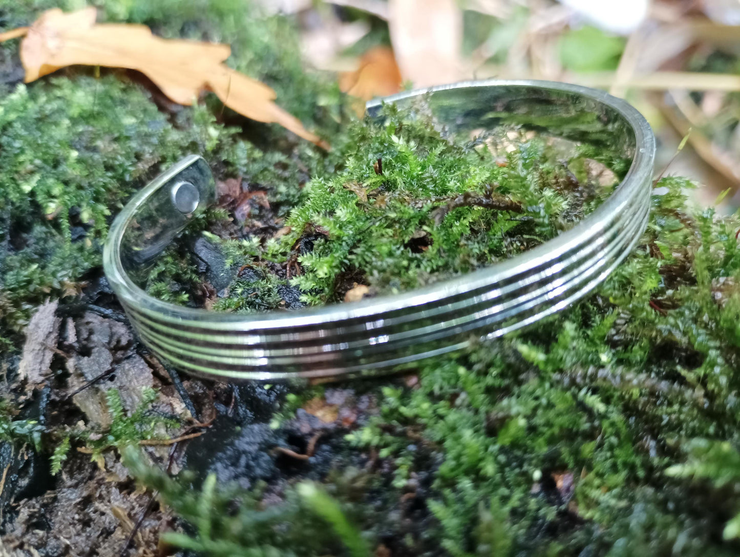 Vintage Steel Magnetic Bangle Bracelet: Modernist Unisex Jewelry