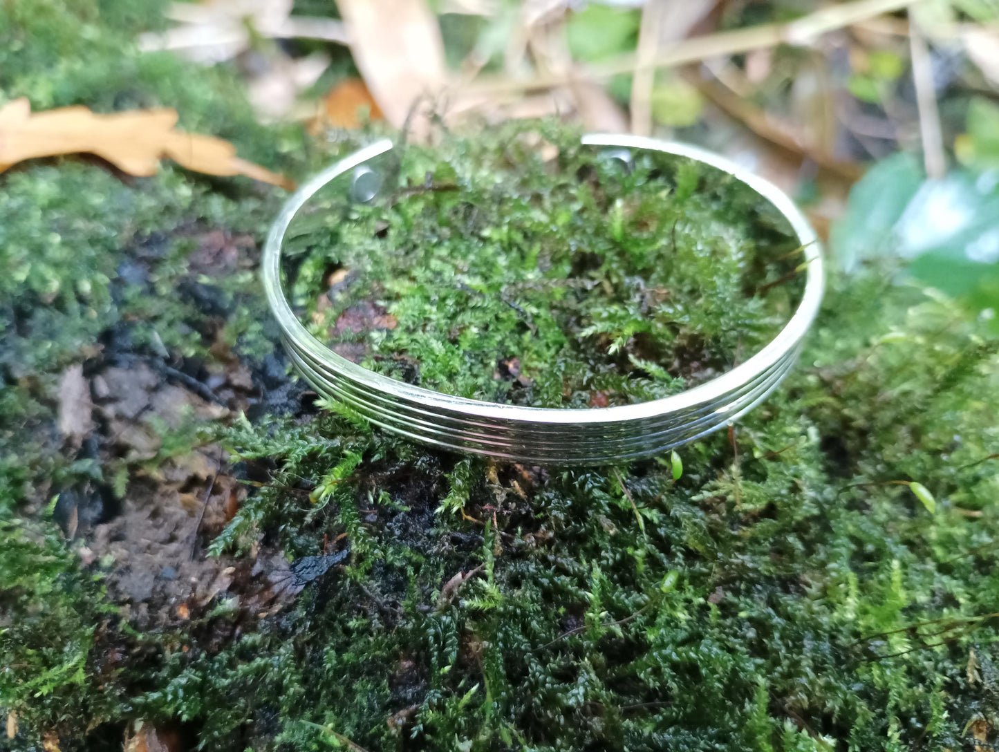 Vintage Steel Magnetic Bangle Bracelet: Modernist Unisex Jewelry