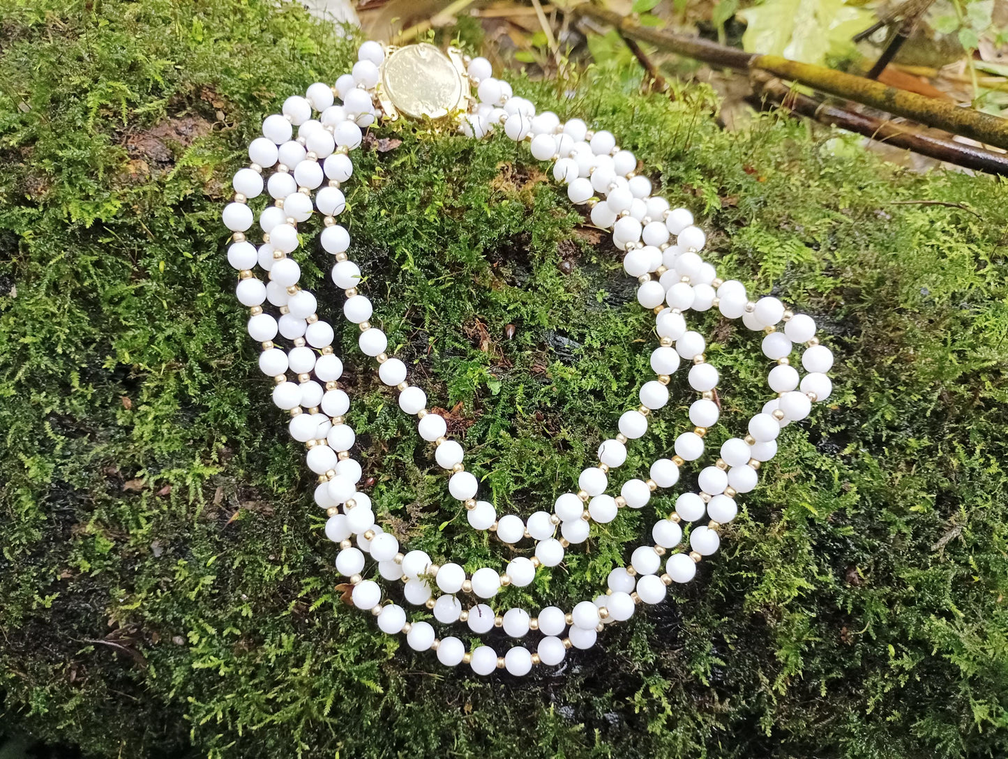 Vintage Faux Pearl Multi-Strand Necklace: Rose Clasp Bohemian Jewelry