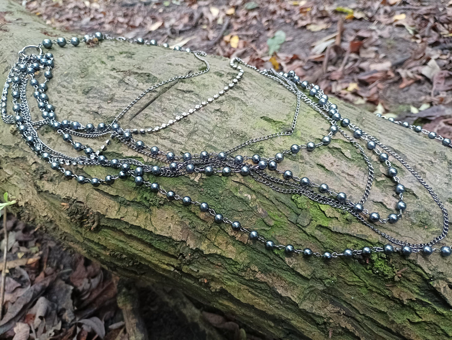 Vintage Silver Bead Multi Strand Necklace: Bohemian Diamante Cluster Jewelry