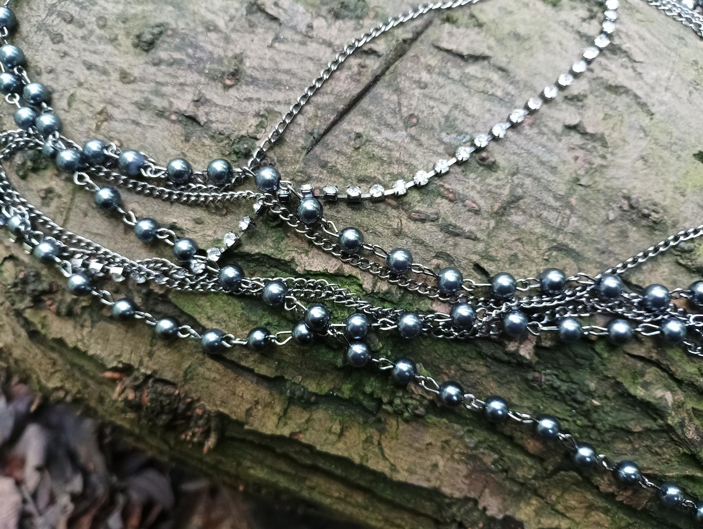 Vintage Silver Bead Multi Strand Necklace: Bohemian Diamante Cluster Jewelry