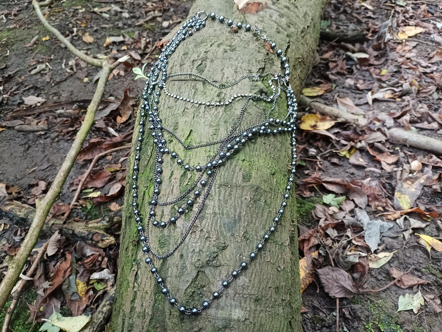 Vintage Silver Bead Multi Strand Necklace: Bohemian Diamante Cluster Jewelry