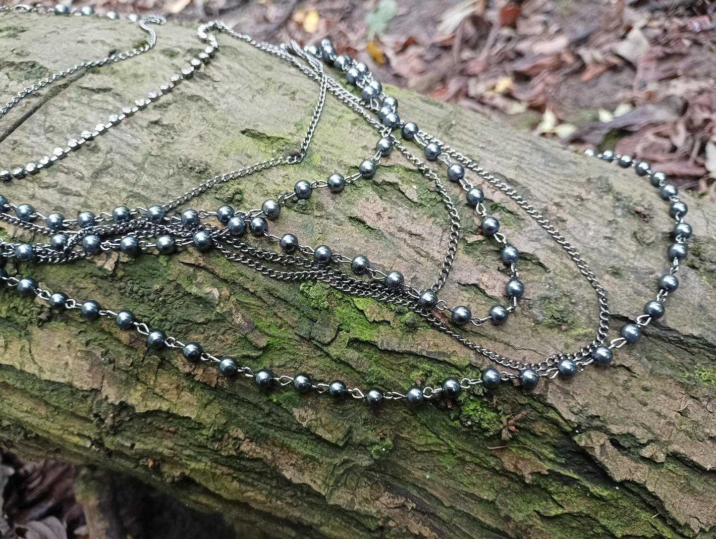 Vintage Silver Bead Multi Strand Necklace: Bohemian Diamante Cluster Jewelry