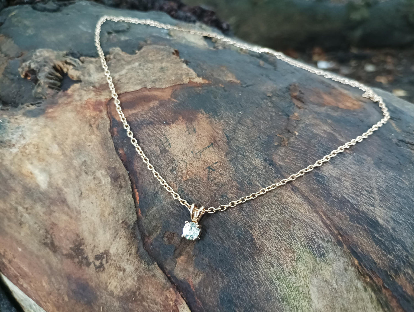 Vintage Gold Plated CZ Solitaire Pendant Necklace