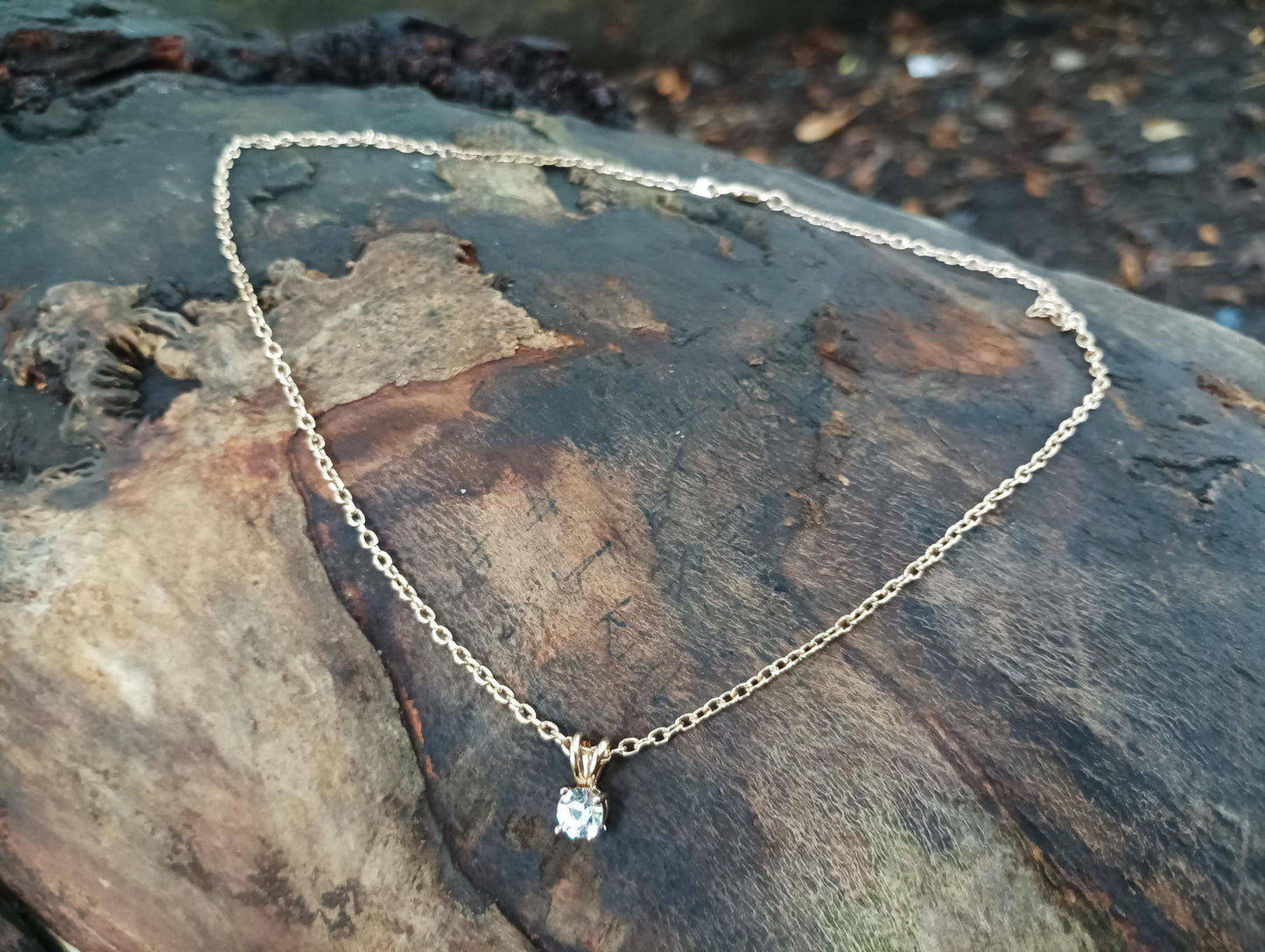 Vintage Gold Plated CZ Solitaire Pendant Necklace
