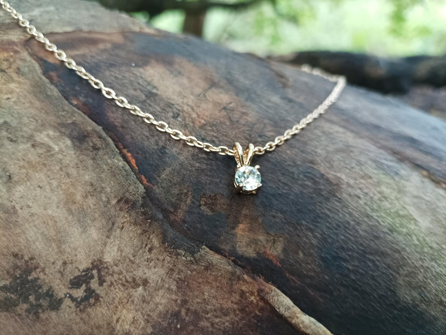 Vintage Gold Plated CZ Solitaire Pendant Necklace