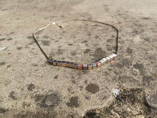 Vintage Multi Tone Cube Necklace: Gold Plated Dainty Chain Choker