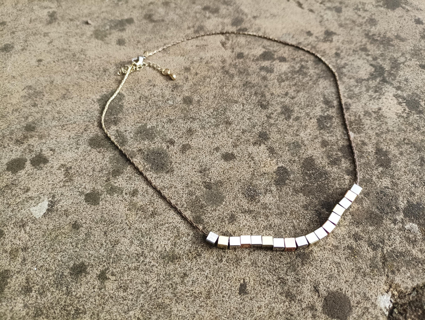 Vintage Multi Tone Cube Necklace: Gold Plated Dainty Chain Choker