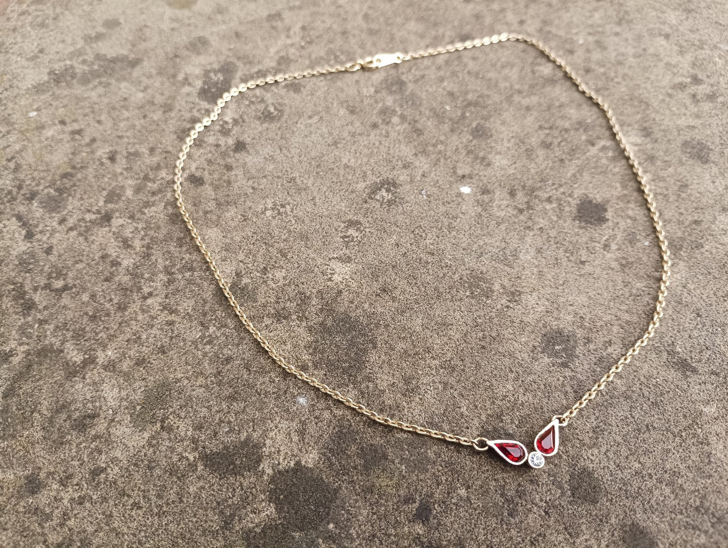 Vintage Avon Gold Plated Necklace: Red & White Stone Pendant