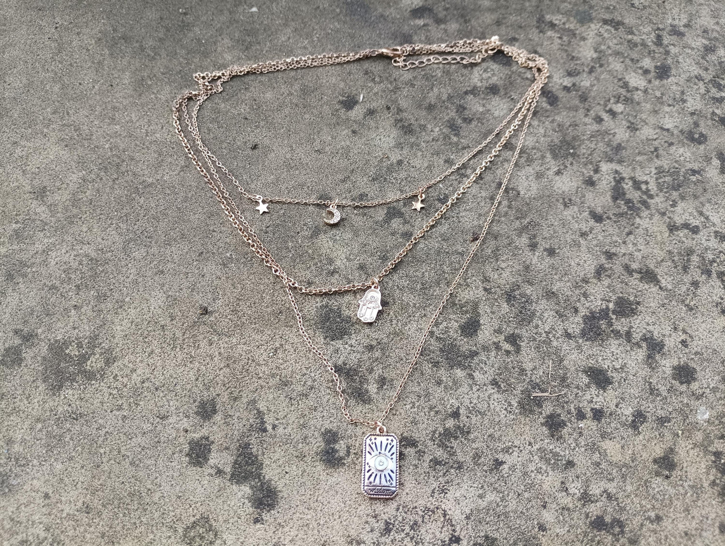 Vintage Gold Toned Layered Necklace: Mystic Boho Jewelry