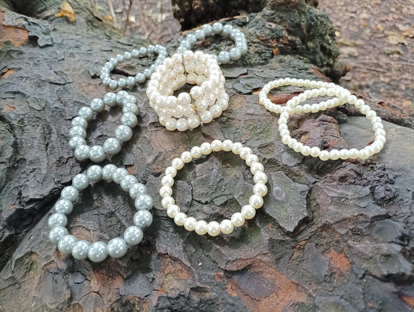 Vintage Faux Pearl Bracelet Bundle: Elasticated Beaded Jewelry