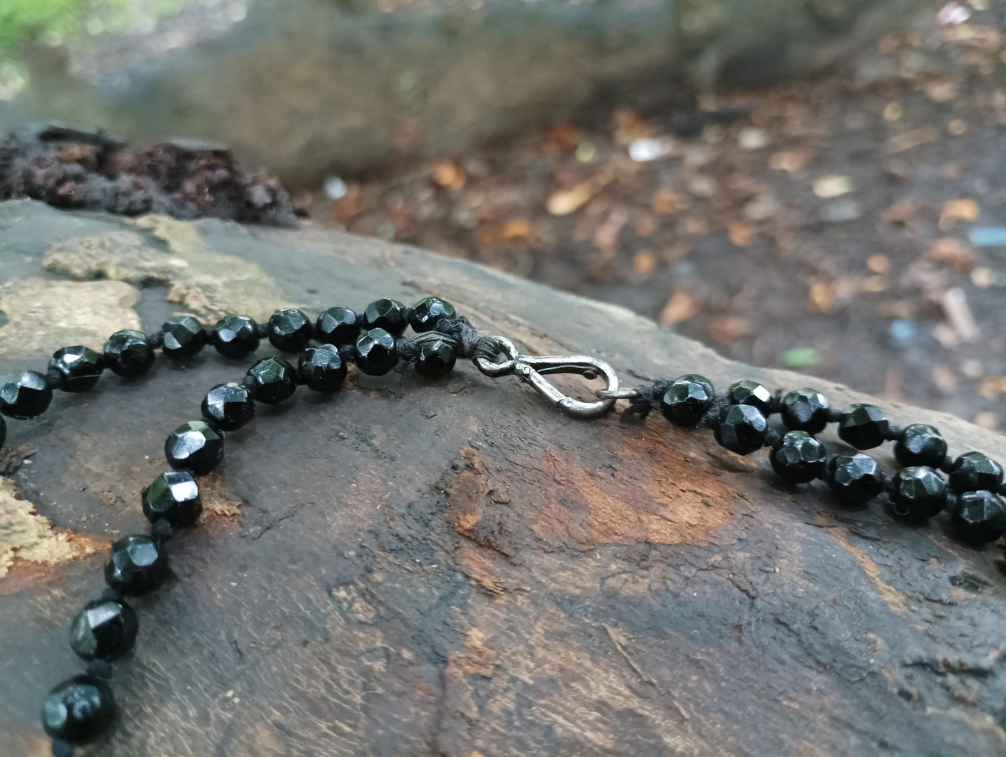 Victorian Black Glass Bead Necklace: Individually Knotted Multistrand Jewelry