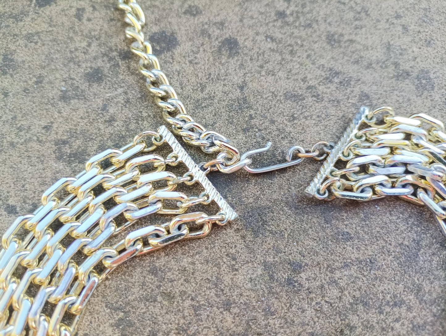 Vintage Gold Toned Bib Necklace: Chunky Multi-Strand Chain