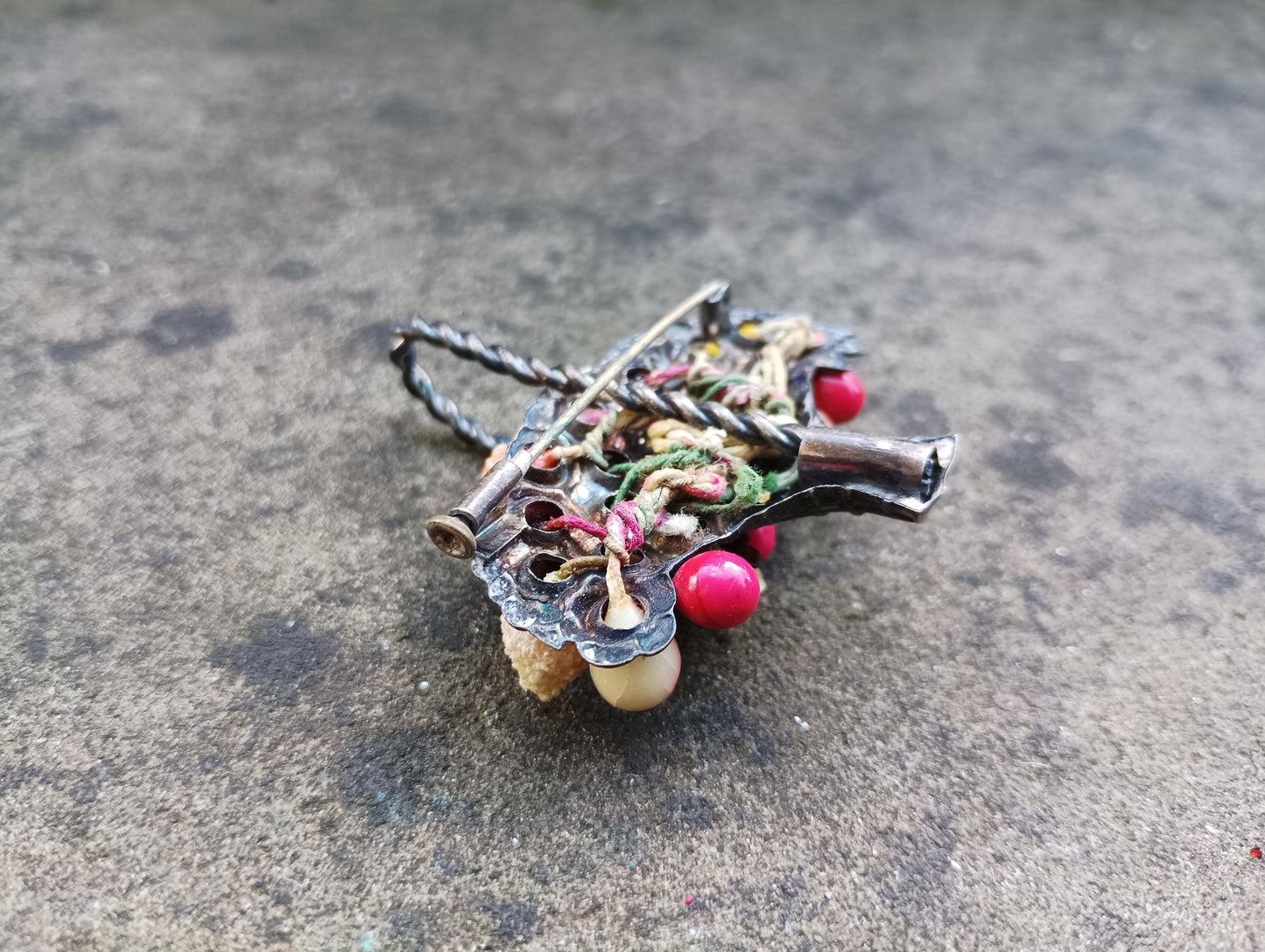 Vintage Beaded Fruit Basket Brooch: 1930s Celluloid Costume Jewelry