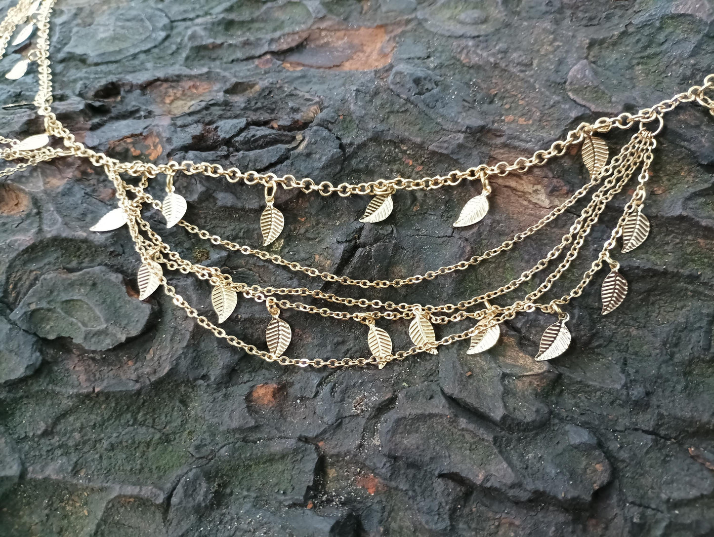 Vintage Gold Plated Leaf Belly Chain: Multi Strand Necklace, Middle Eastern Style