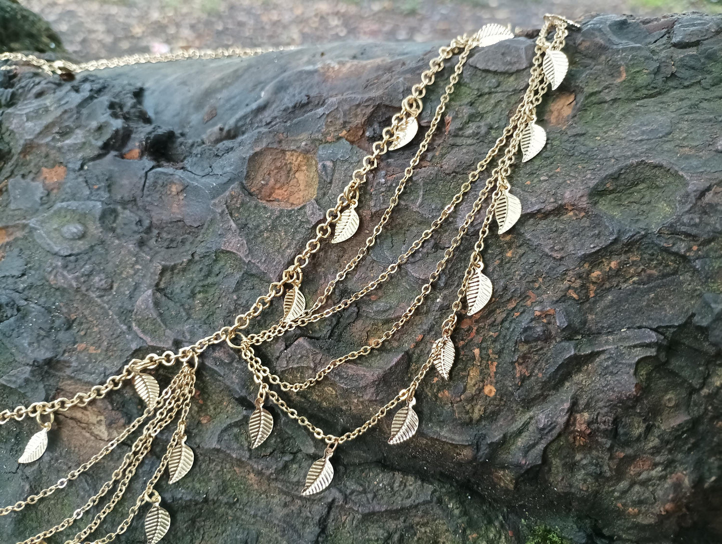 Vintage Gold Plated Leaf Belly Chain: Multi Strand Necklace, Middle Eastern Style