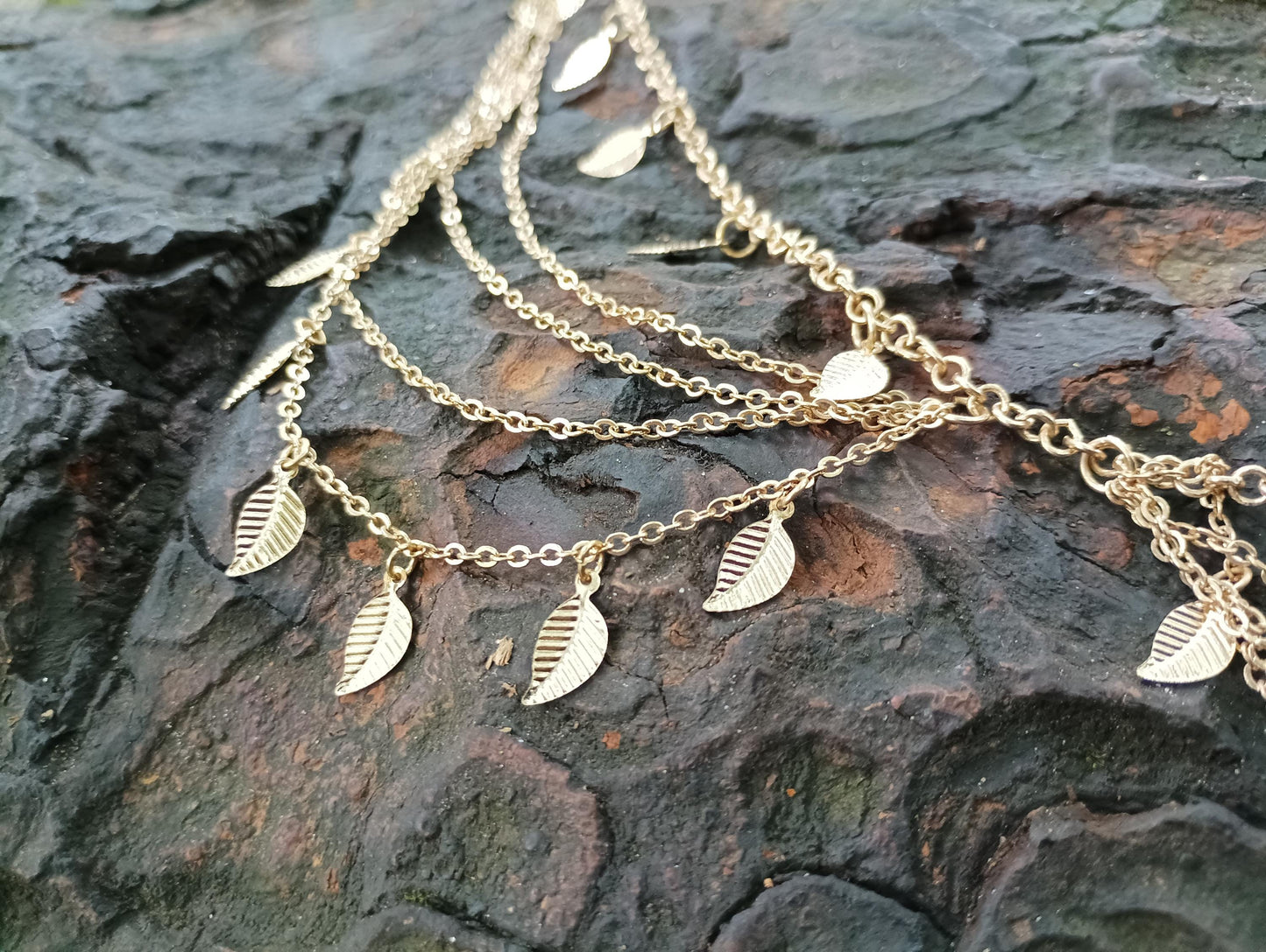 Vintage Gold Plated Leaf Belly Chain: Multi Strand Necklace, Middle Eastern Style
