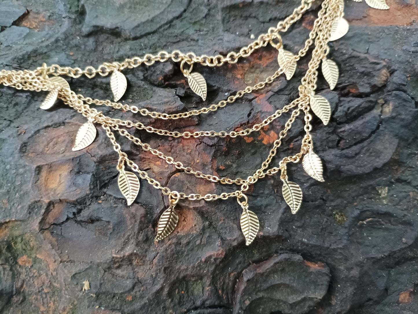 Vintage Gold Plated Leaf Belly Chain: Multi Strand Necklace, Middle Eastern Style