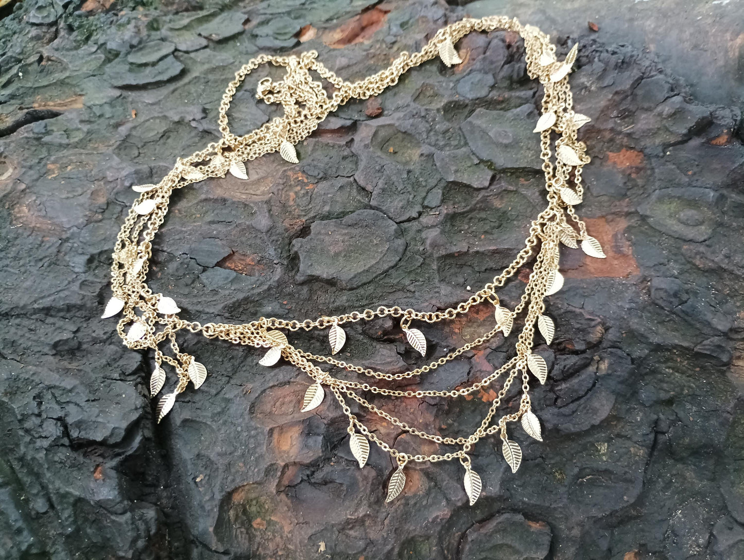 Vintage Gold Plated Leaf Belly Chain: Multi Strand Necklace, Middle Eastern Style