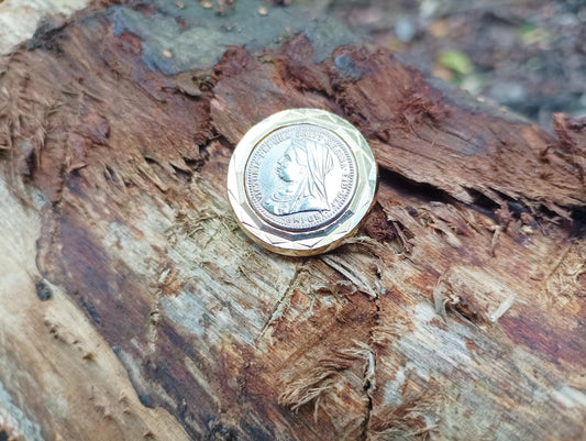 Victorian Threepence Coin Pendant: 18k Rolled Gold Silver, British Empire