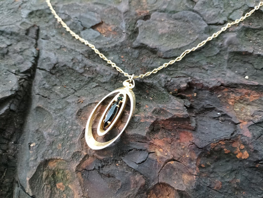 Antique Gold Plated Necklace: Victorian Style Black Stone Pendant