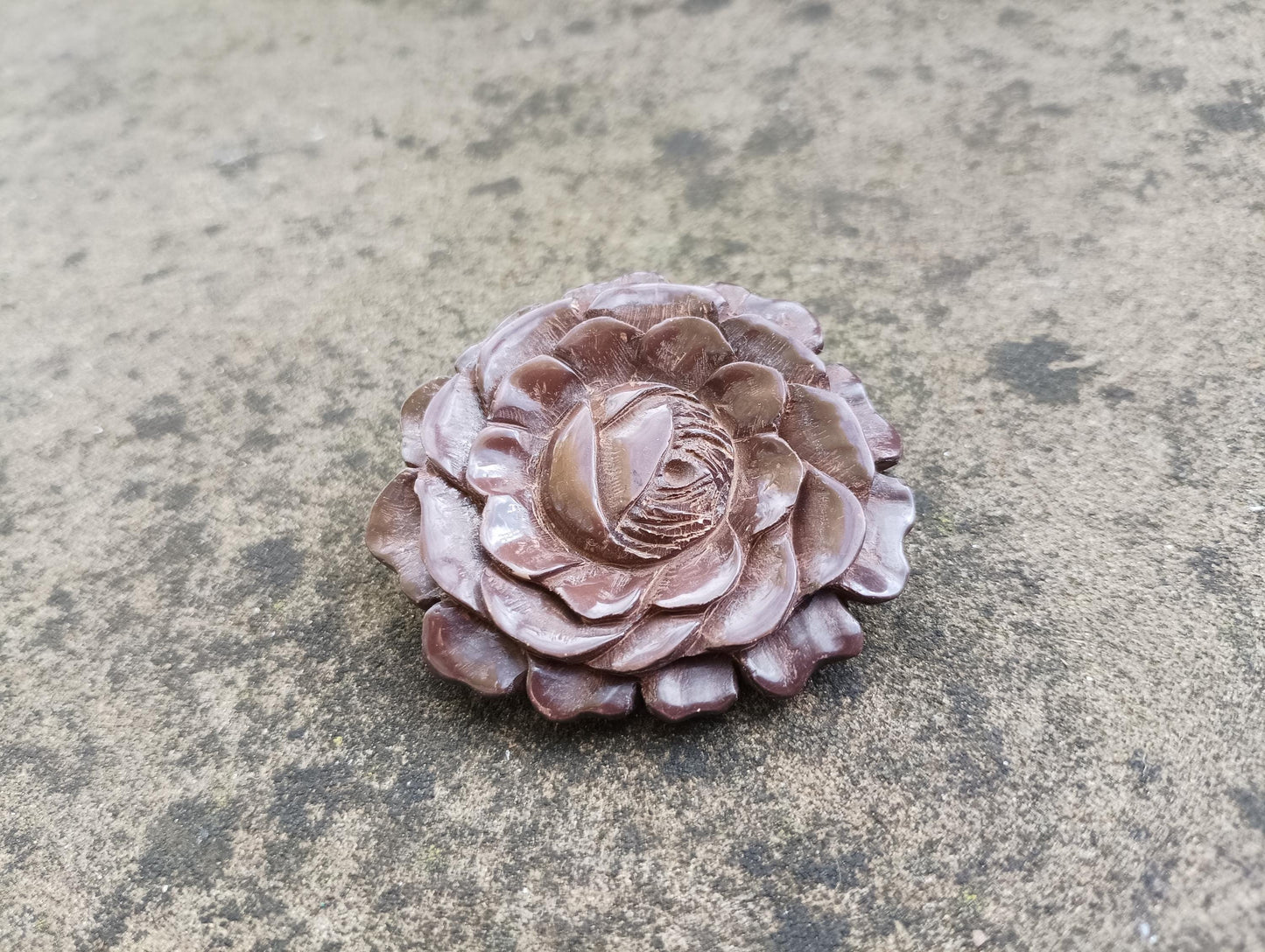 Vintage Brown Resin Flower Brooch: Cloak Clasp Shawl Pin