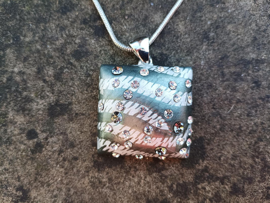 Vintage Rhinestone Pendant Necklace: Silver Tone Snake Chain Costume Jewelry