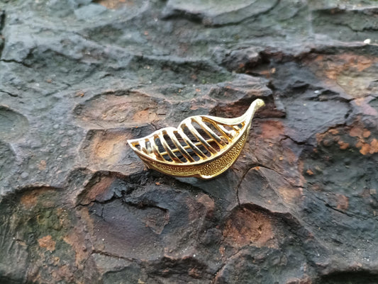 Vintage Gold Plated Filigree Leaf Brooch - 1980s Nature Pin