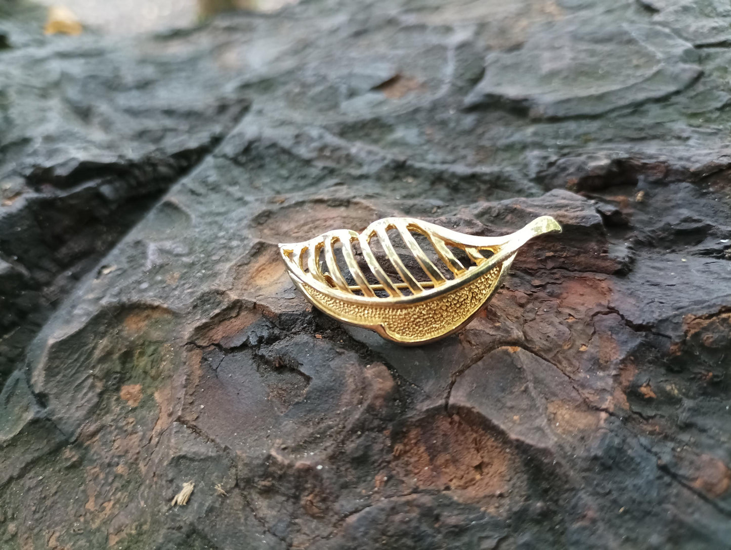 Vintage Gold Plated Filigree Leaf Brooch - 1980s Nature Pin