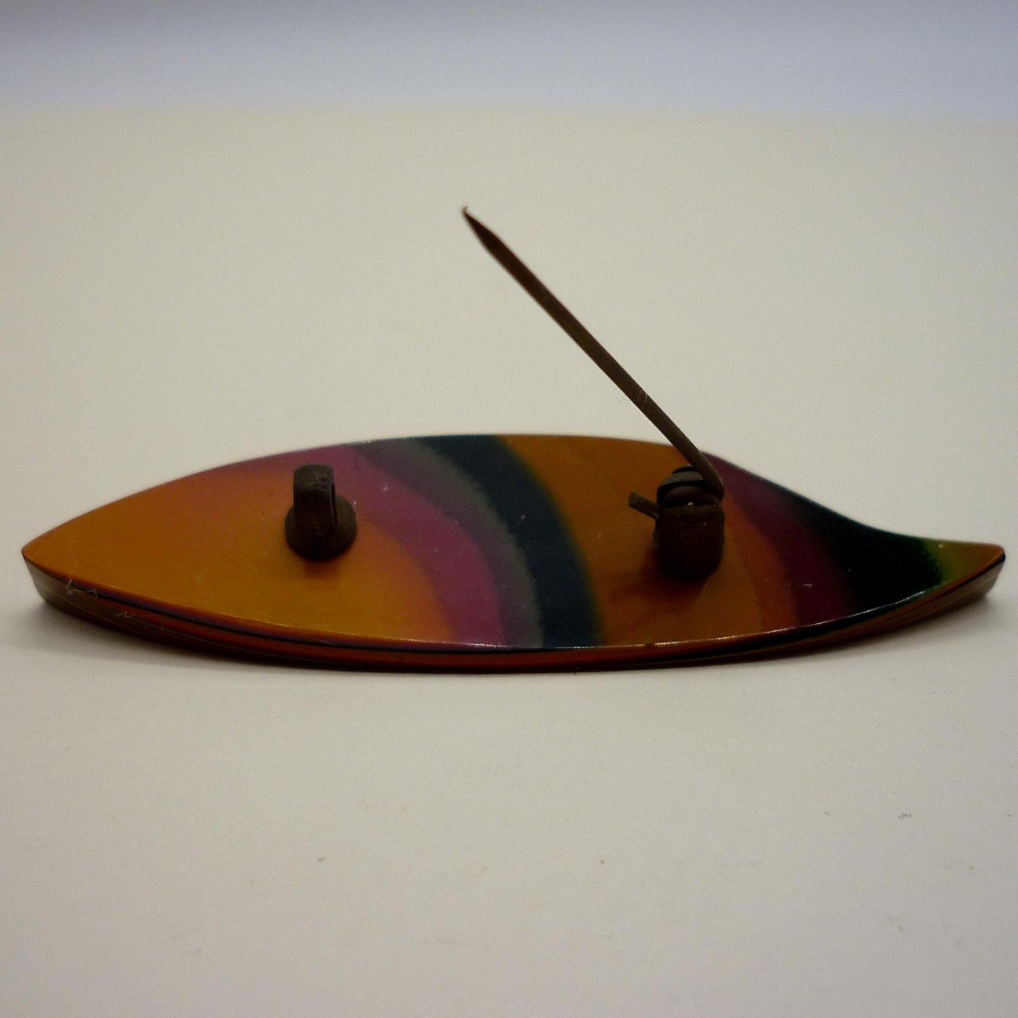 Vintage Japanese Layered Lacquered Abstract Leaf Brooch, Modernist Style Iro Urushi Jewellery