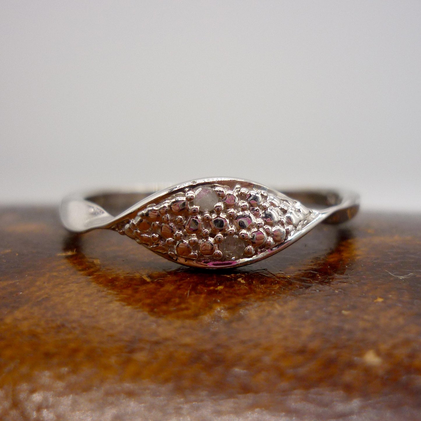 Dainty Silver Crossover Ring with Diamonds - Size 7