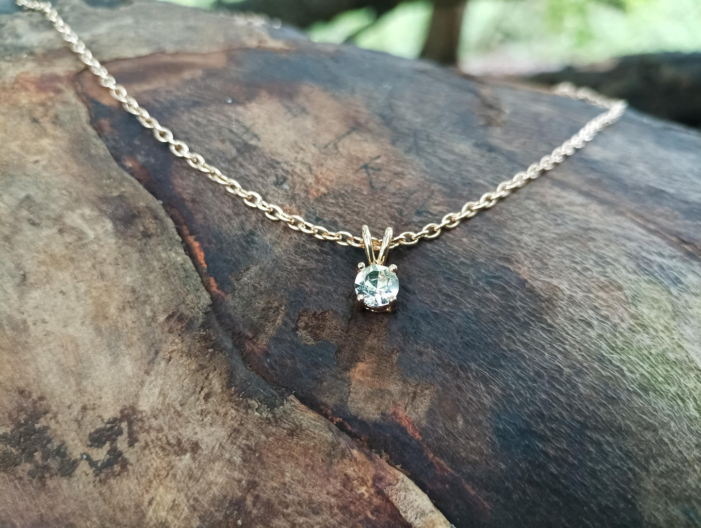 Vintage Gold Plated CZ Solitaire Pendant Necklace