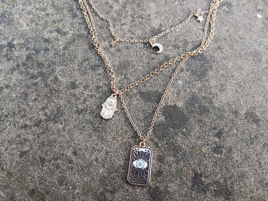 Vintage Gold Toned Layered Necklace: Mystic Boho Jewelry