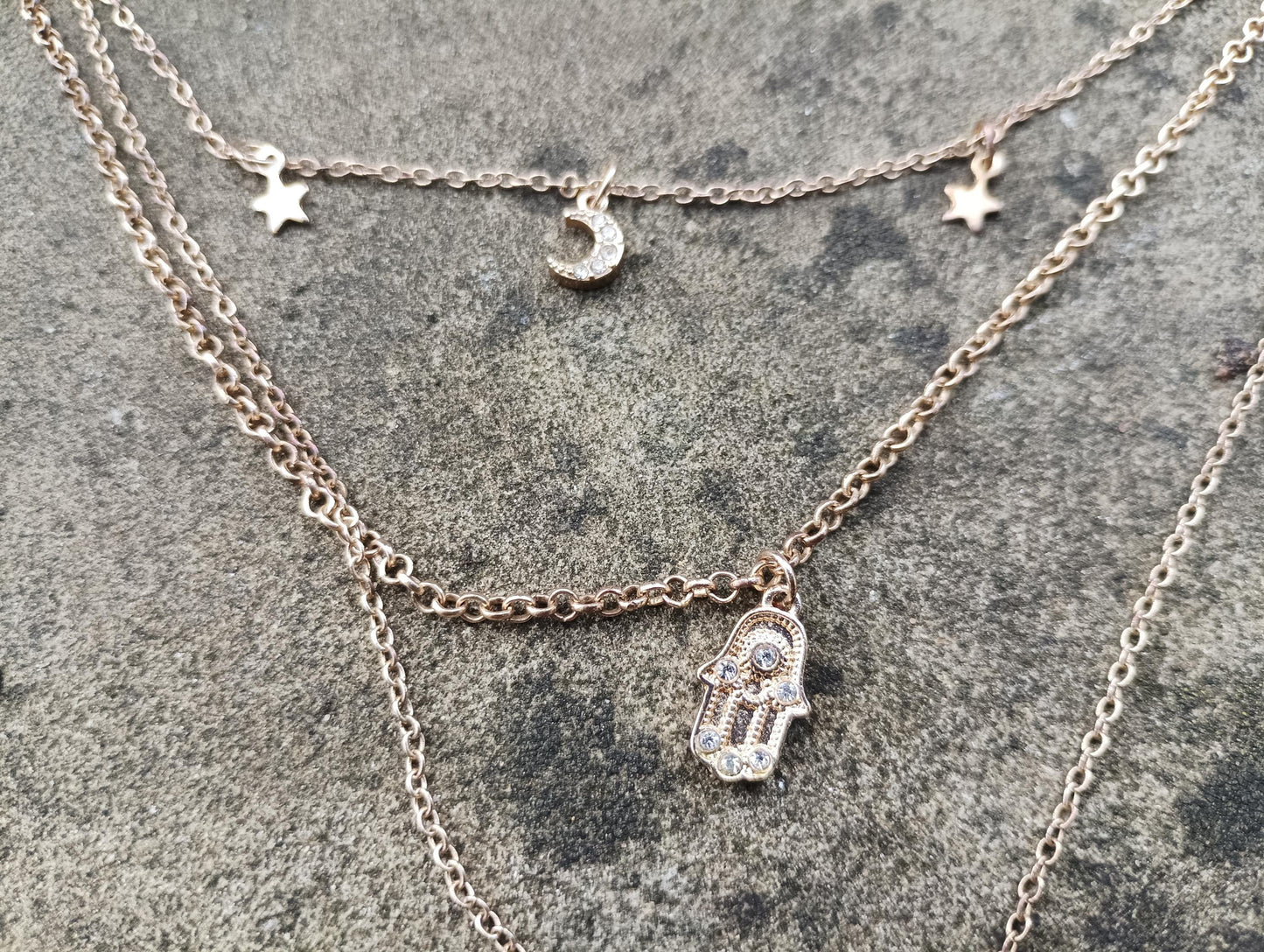 Vintage Gold Toned Layered Necklace: Mystic Boho Jewelry